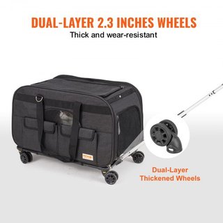 Transportín para Gatos con Ruedas, Transportín para Mascotas Rodante con Mango Telescópico y Correa de Hombro, Transportín para Perros con Ruedas para Mascotas de hasta 15.9 kg, con 1 Cuenco Plega...