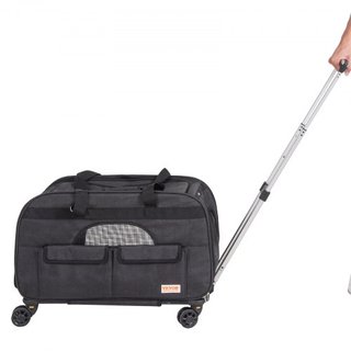 Transportín para Gatos con Ruedas, Transportín para Mascotas Rodante con Mango Telescópico y Correa de Hombro, Transportín para Perros con Ruedas para Mascotas de hasta 15.9 kg, con 1 Cuenco Plega...
