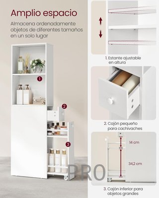 Armario de baño alto con cajones - Vasagle