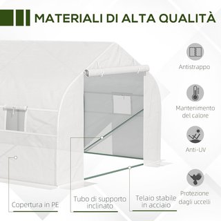 Invernadero de túnel 6X3X2M con 8 ventanas y puerta enrollable, invernadero para huerto con 4 estacas y 4 cuerdas incluidas, en acero y PP, blanco