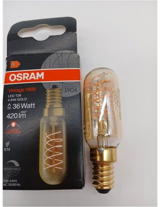 OSRAM Tubo LED Vintage 1906 T26 Espiral - 4 -8 W - E14 - dorado - transparente - recomendado para iluminación de aparadores - vitrinas