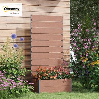 Jardinera Exterior Con Rejilla de Listones, Huerto Elevado Con Rejilla para Plantas Trepadoras, 72X38X150Cm, Marrón Claro