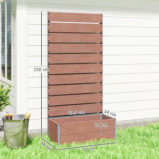 Jardinera Exterior Con Rejilla de Listones, Huerto Elevado Con Rejilla para Plantas Trepadoras, 72X38X150Cm, Marrón Claro