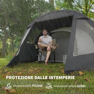 Tenda da Campeggio per 3 Persone con 2 Camere Interne con Finestre e Tetti, Borsa da Trasporto Inclusa, 475X264X172Cm, Nero