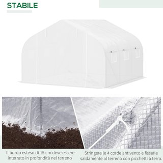 Invernadero para Huerto en Túnel Con 6 Ventanas y Puerta Enrollable, Invernadero de Jardín en PE Con Tubos de Metal, para Plantas y Frutos, 4.5X3M, Blanco
