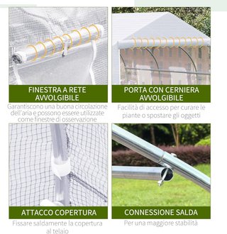 Invernadero para Huerto en Túnel Con 6 Ventanas y Puerta Enrollable, Invernadero de Jardín en PE Con Tubos de Metal, para Plantas y Frutos, 4.5X3M, Blanco