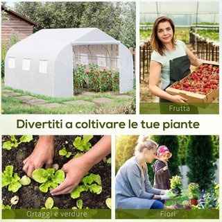 Invernadero para Huerto en Túnel Con 6 Ventanas y Puerta Enrollable, Invernadero de Jardín en PE Con Tubos de Metal, para Plantas y Frutos, 4.5X3M, Blanco