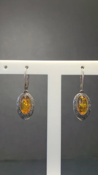 Orecchini lunghi Aniara in argento con ambra del Baltico