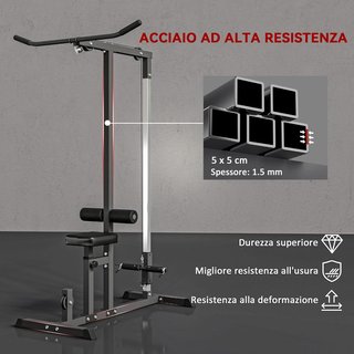 Estación Fitness Pull Down, Power Tower Multifuncional para Gimnasio en Casa Con Banco Regulable a 3 Niveles, de Acero para Home Gym Casa, 107X120X190Cm, Negro