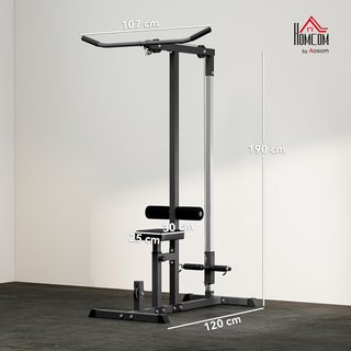 Estación Fitness Pull Down, Power Tower Multifuncional para Gimnasio en Casa Con Banco Regulable a 3 Niveles, de Acero para Home Gym Casa, 107X120X190Cm, Negro