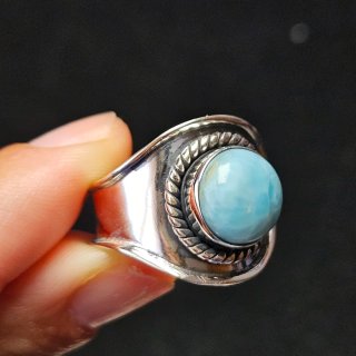 Anillo Plata 925 Ajustable Larimar Natural