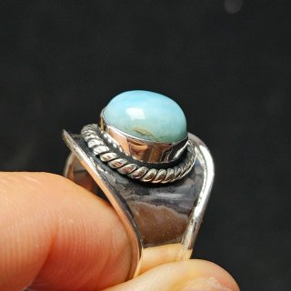 Anillo Plata 925 Ajustable Larimar Natural