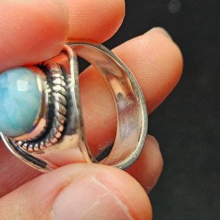 Anillo Plata 925 Ajustable Larimar Natural