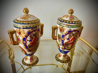 Jarrón Cerámica Estilo Oriental Dorado
