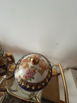Jarrón Cerámica Estilo Oriental Dorado