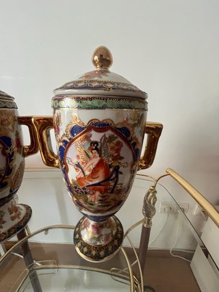 Jarrón Cerámica Estilo Oriental Dorado