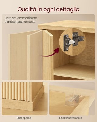Credenza, Mueble Consola, Aparador Con Estantes Regulables, Puertas Talladas, Estilo Transicional, Alacena Cocina Comedor, Beige Roble