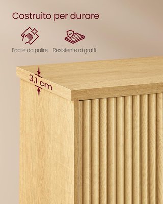 Credenza, Mueble Consola, Aparador Con Estantes Regulables, Puertas Talladas, Estilo Transicional, Alacena Cocina Comedor, Beige Roble