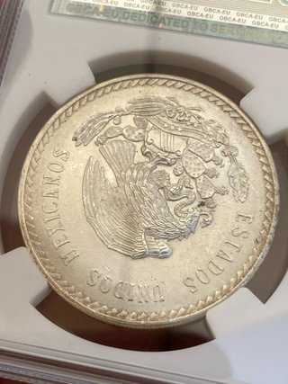 Moneda Plata 5 Pesos México 1947 GBCA MS66