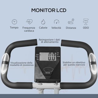 Cyclette magnetica pieghevole per casa con resistenza a 8 livelli, display LCD e monitoraggio della frequenza cardiaca, ruote, sedile regolabile e supporto integrato, in acciaio