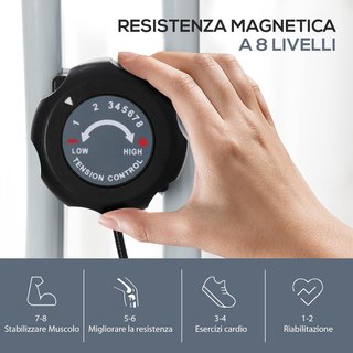 Cyclette magnetica pieghevole per casa con resistenza a 8 livelli, display LCD e monitoraggio della frequenza cardiaca, ruote, sedile regolabile e supporto integrato, in acciaio