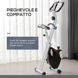 Cyclette magnetica pieghevole per casa con resistenza a 8 livelli, display LCD e monitoraggio della frequenza cardiaca, ruote, sedile regolabile e supporto integrato, in acciaio