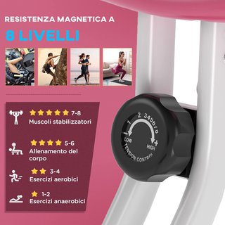 Bicicletta Statica Pieghevole in Acciaio per Fitness, Bicicletta Magnetica Pieghevole per Casa con Altezza Regolabile, Resistenza Magnetica a 8 Livelli, Display LCD, 43X97X109Cm