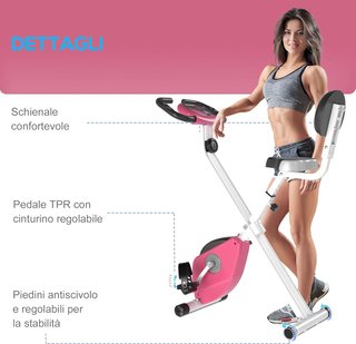 Bicicletta Statica Pieghevole in Acciaio per Fitness, Bicicletta Magnetica Pieghevole per Casa con Altezza Regolabile, Resistenza Magnetica a 8 Livelli, Display LCD, 43X97X109Cm