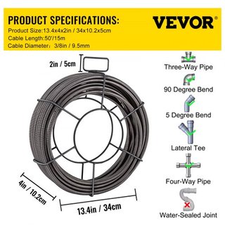 Cable de Limpieza de Drenaje 1524 cm x 1.0 cm Cable de Núcleo Sólido Cable de Alcantarillado Cable de Aguas Residuales Limpiador de Serpiente Clog Tubería Cable de Limpieza de Drenaje Serpiente de...