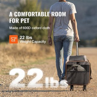 Transportín para Gatos con Ruedas, Transportín para Mascotas Aprobado por Aerolíneas con Mango Telescópico y Correa de Hombro, Transportín para Perros con Ruedas para Mascotas de hasta 22 lbs, con...