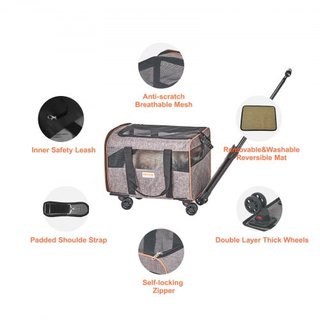 Transportín para Gatos con Ruedas, Transportín para Mascotas Aprobado por Aerolíneas con Mango Telescópico y Correa de Hombro, Transportín para Perros con Ruedas para Mascotas de hasta 22 lbs, con...