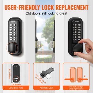 Cerradura de Puerta de Entrada Mecánica Sin Llave, Teclado de 14 Dígitos, Juego de Cerraduras para Puerta de Entrada Exterior con Pestillo Montado en Superficie, Aleación de Zinc Impermeable, Tecl...