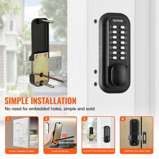 Cerradura de Puerta de Entrada Mecánica Sin Llave, Teclado de 14 Dígitos, Juego de Cerraduras para Puerta de Entrada Exterior con Pestillo Montado en Superficie, Aleación de Zinc Impermeable, Tecl...