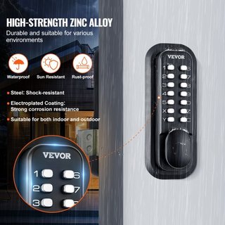 Cerradura de Puerta de Entrada Mecánica Sin Llave, Teclado de 14 Dígitos, Juego de Cerraduras para Puerta de Entrada Exterior con Pestillo Montado en Superficie, Aleación de Zinc Impermeable, Tecl...