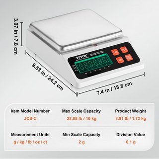 Báscula de Conteo Industrial, 10 kg x 0.1 g, Báscula Digital para Piezas y Monedas, Unidades g/kg/lb/oz/ct, Báscula Electrónica de Gramos para Inventario, Báscula de Conteo de Cocina y Joyería con...