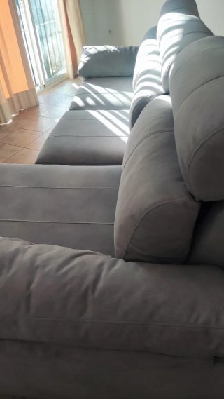 Sofá Chaiselongue tela gris azulado. 280 cm