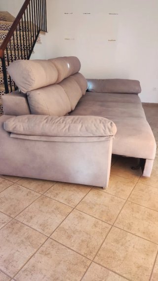 Sofá Chaiselongue tela gris azulado. 280 cm