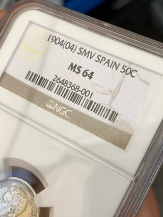 España 50 Céntimos 1904 SMV Plata NGC MS64