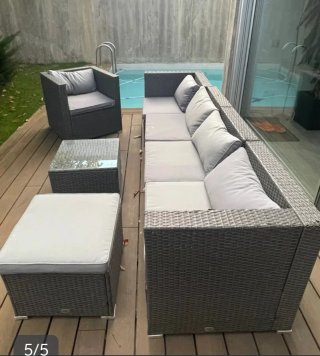 Conjunto Sofá Exterior Ratán Gris y Negro