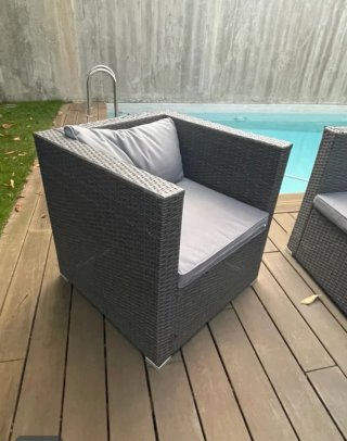 Conjunto Sofá Exterior Ratán Gris y Negro