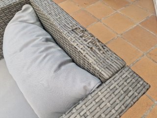 Conjunto Sofá Exterior Ratán Gris y Negro