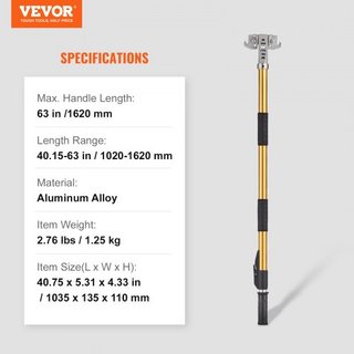 Mango Plano para Paneles de Yeso, 101.6-1950.7 cm, Mango de Extensión de Aluminio Anodizado para Acabado Plano, Ajustable en Longitud de 5 Secciones, Agarre Antideslizante y Pintura de 360° para P...