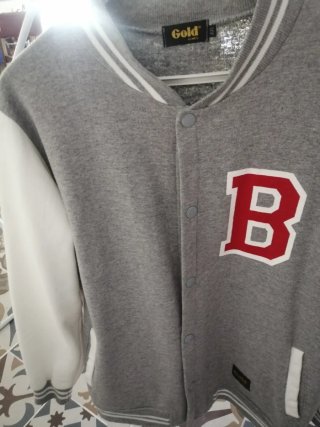 Chaqueta Beisbolera Gold Gris y Blanca