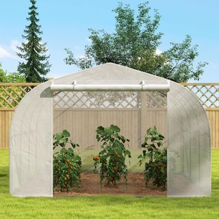 Invernadero de Jardín, Invernadero de Túnel para Jardín con Puerta enrollable y 6 Ventanas, para Huerto de Polietileno y Acero, 3.5X3X2 M, Blanco