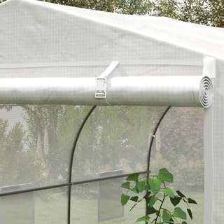 Invernadero de Jardín, Invernadero de Túnel para Jardín con Puerta enrollable y 6 Ventanas, para Huerto de Polietileno y Acero, 3.5X3X2 M, Blanco