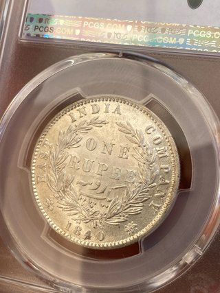 India Británica Rupia 1840 Plata PCGS MS62