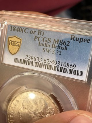 India Británica Rupia 1840 Plata PCGS MS62