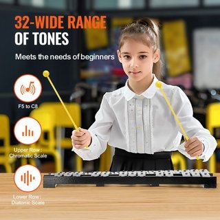 Kit de Campanas Glockenspiel de 32 Notas, Instrumento de Percusión con Maquetas, Palos de Tambor y Bolsa de Transporte, Conjunto Profesional de Instrumentos de Percusión Glockenspiel para Adultos ...