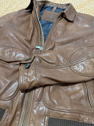 Cazadora Cuero Massimo Dutti Marrón