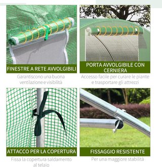 Invernadero de Jardín y Huerto 4.5X3X2M con Cubierta de PE, Invernadero para Plantas con Puerta y Ventanas Enrollables, Verde